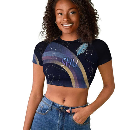 Shu Celestial Constellations Raglan Cropped T shirt Rainbow Ancient Egyptian Sky Deity Theme