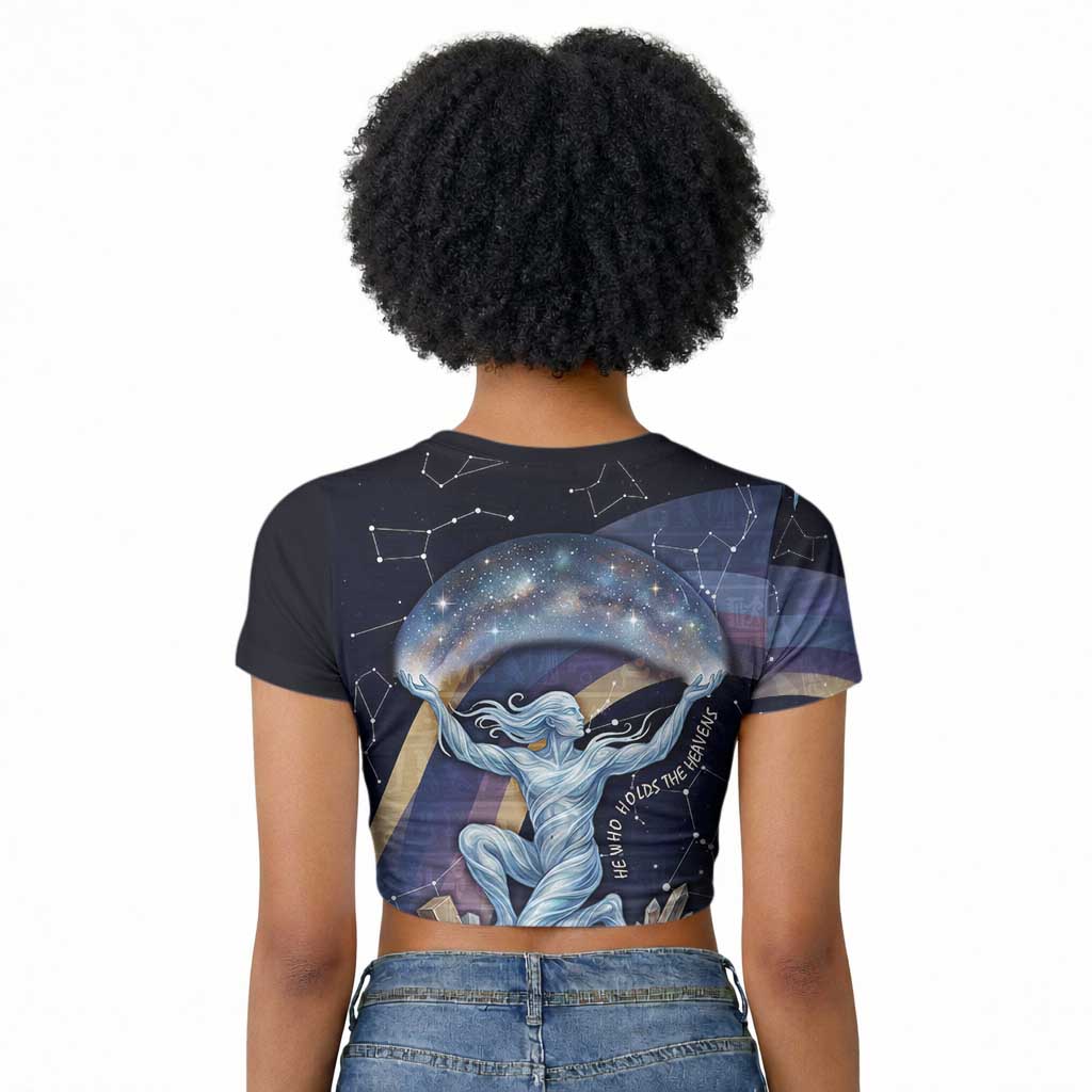 Shu Celestial Constellations Raglan Cropped T shirt Rainbow Ancient Egyptian Sky Deity Theme