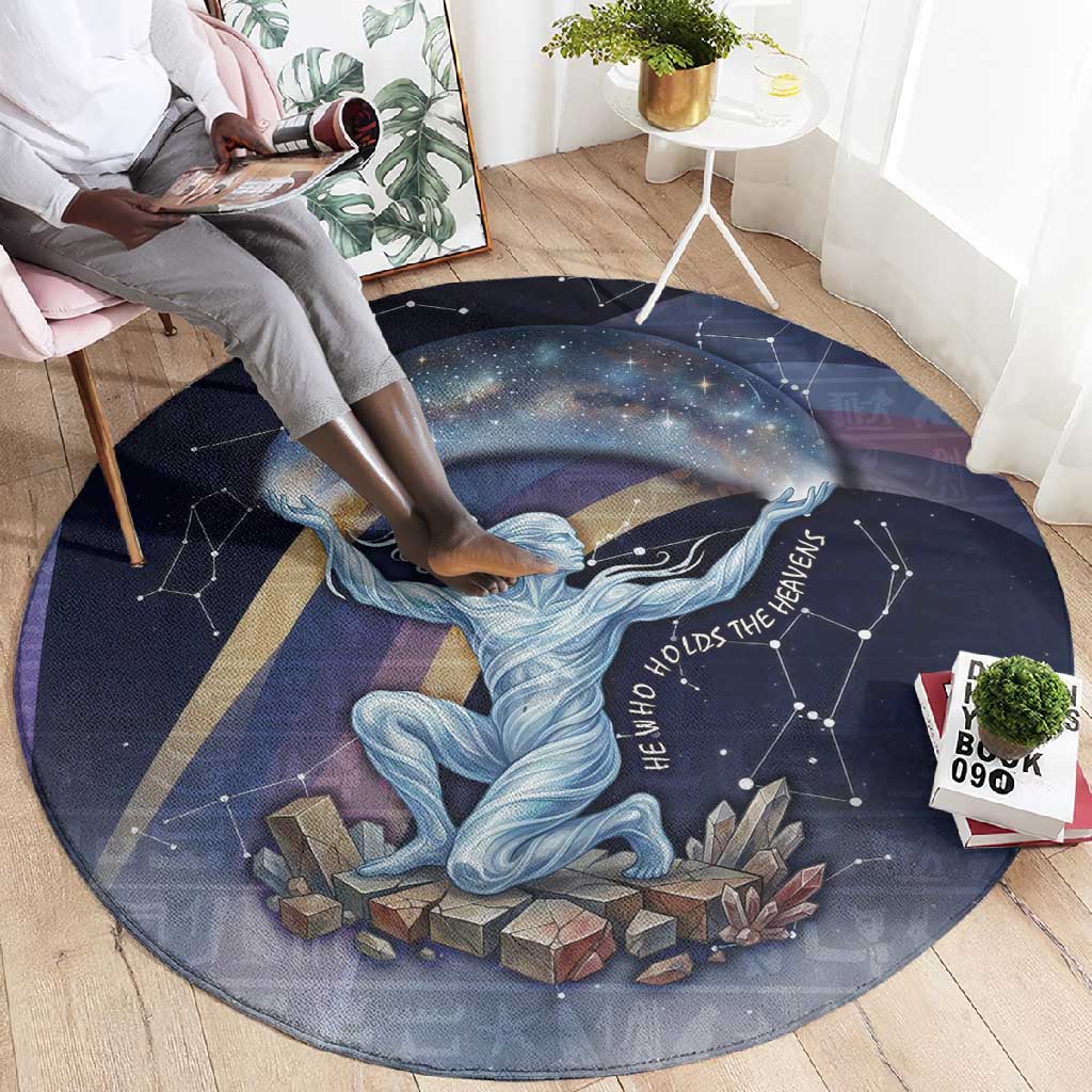 Shu Celestial Constellations Round Carpet Rainbow Ancient Egyptian Sky Deity Theme