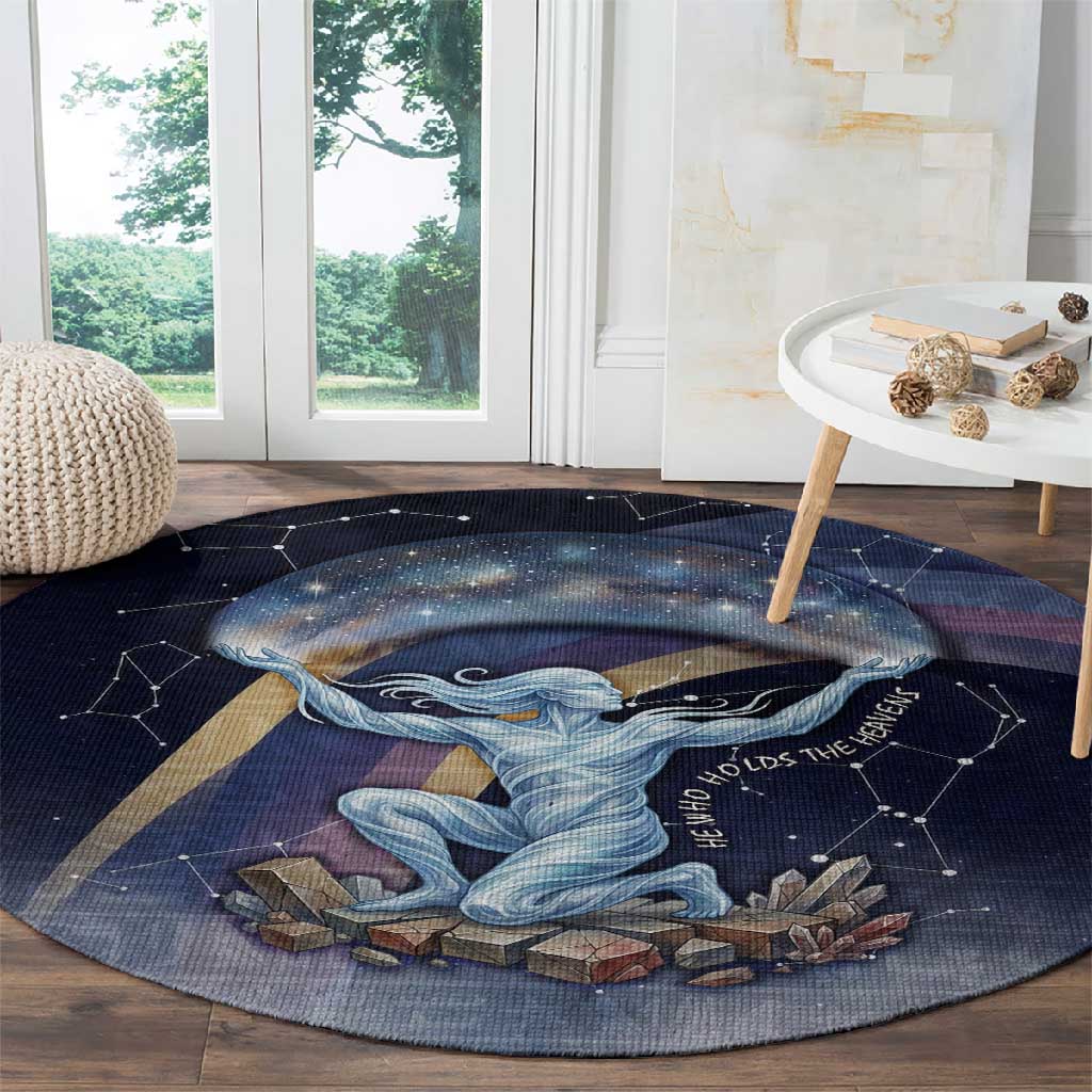 Shu Celestial Constellations Round Carpet Rainbow Ancient Egyptian Sky Deity Theme