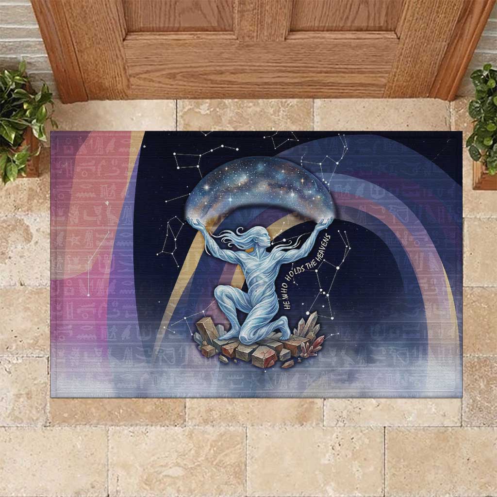 Shu Celestial Constellations Rubber Doormat Rainbow Ancient Egyptian Sky Deity Theme