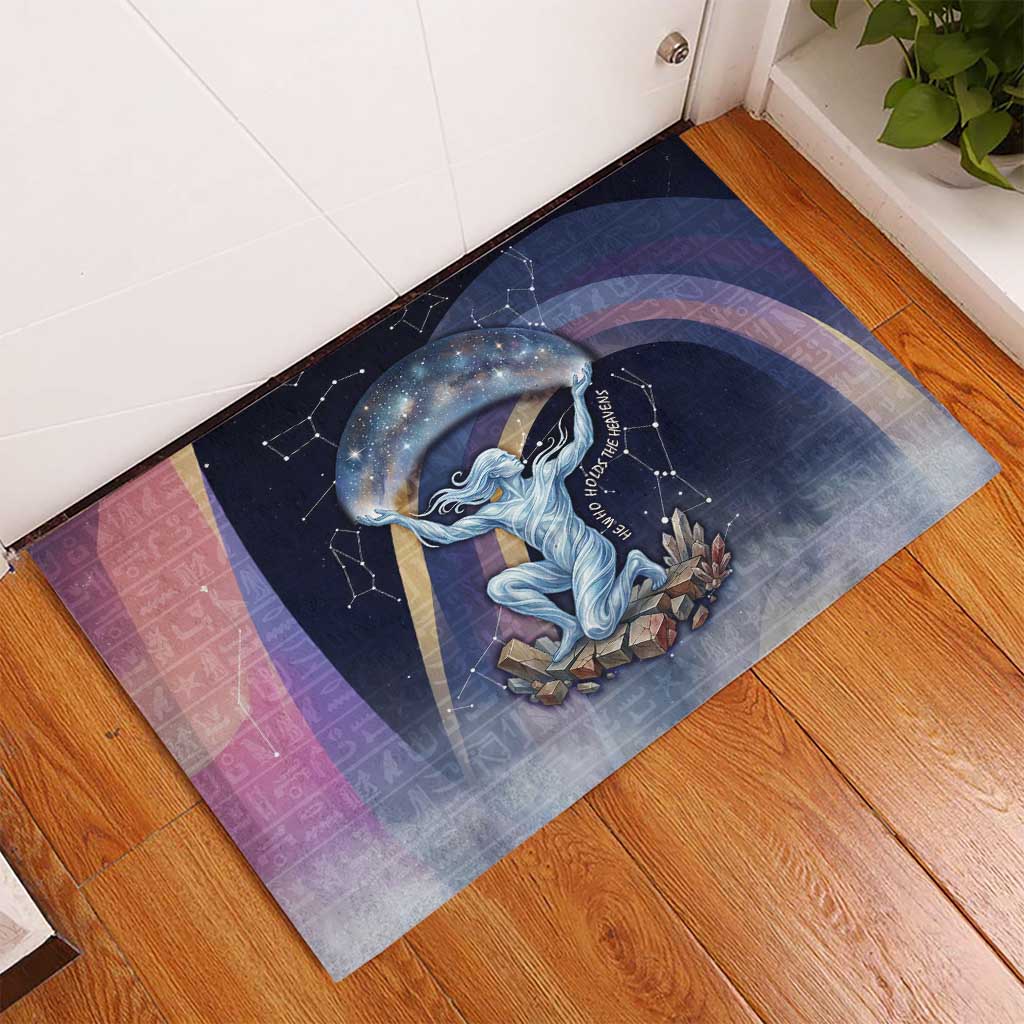 Shu Celestial Constellations Rubber Doormat Rainbow Ancient Egyptian Sky Deity Theme