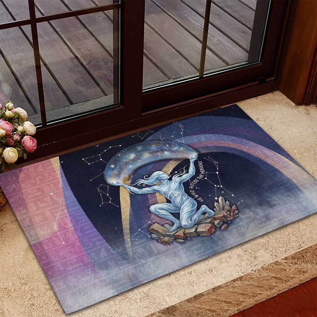 Shu Celestial Constellations Rubber Doormat Rainbow Ancient Egyptian Sky Deity Theme
