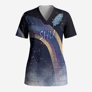 Shu Celestial Constellations Scrub Top Rainbow Ancient Egyptian Sky Deity Theme