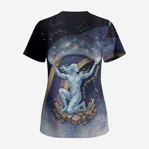 Shu Celestial Constellations Scrub Top Rainbow Ancient Egyptian Sky Deity Theme