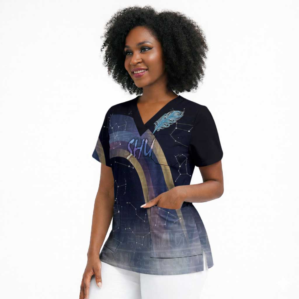 Shu Celestial Constellations Scrub Top Rainbow Ancient Egyptian Sky Deity Theme