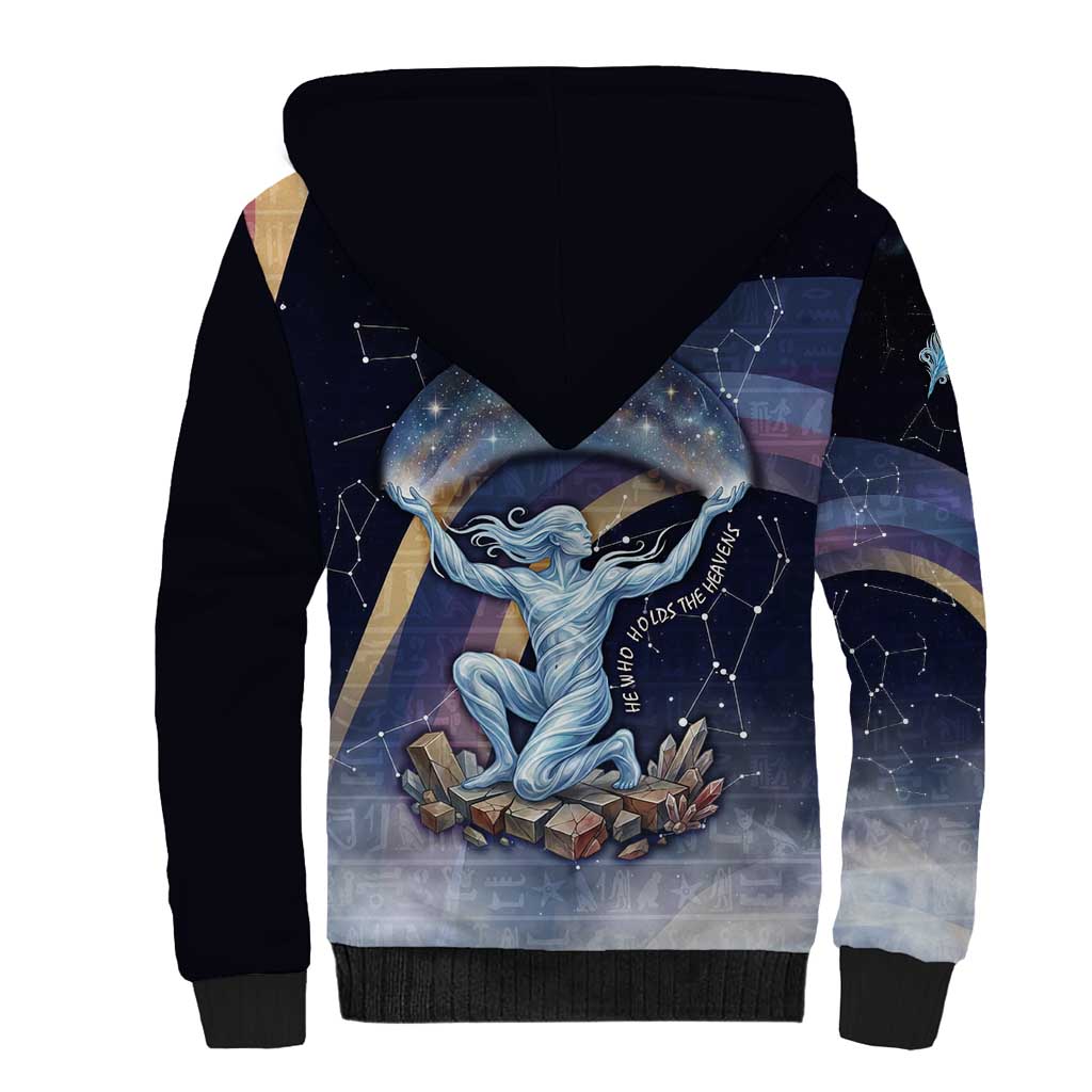 Shu Celestial Constellations Sherpa Hoodie Rainbow Ancient Egyptian Sky Deity Theme