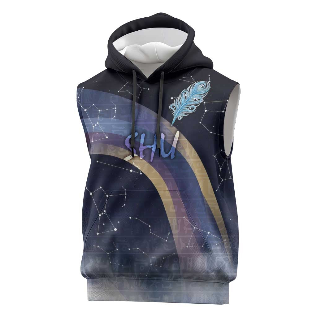 Shu Celestial Constellations Sleeveless Hoodie Rainbow Ancient Egyptian Sky Deity Theme