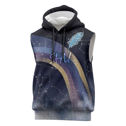 Shu Celestial Constellations Sleeveless Hoodie Rainbow Ancient Egyptian Sky Deity Theme