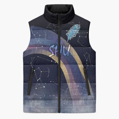 Shu Celestial Constellations Sleeveless Puffer Jacket Rainbow Ancient Egyptian Sky Deity Theme