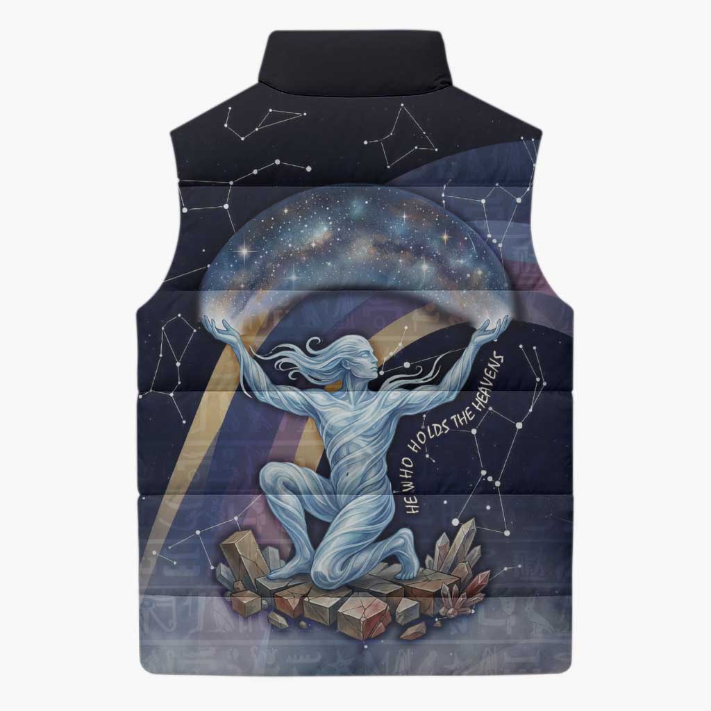 Shu Celestial Constellations Sleeveless Puffer Jacket Rainbow Ancient Egyptian Sky Deity Theme