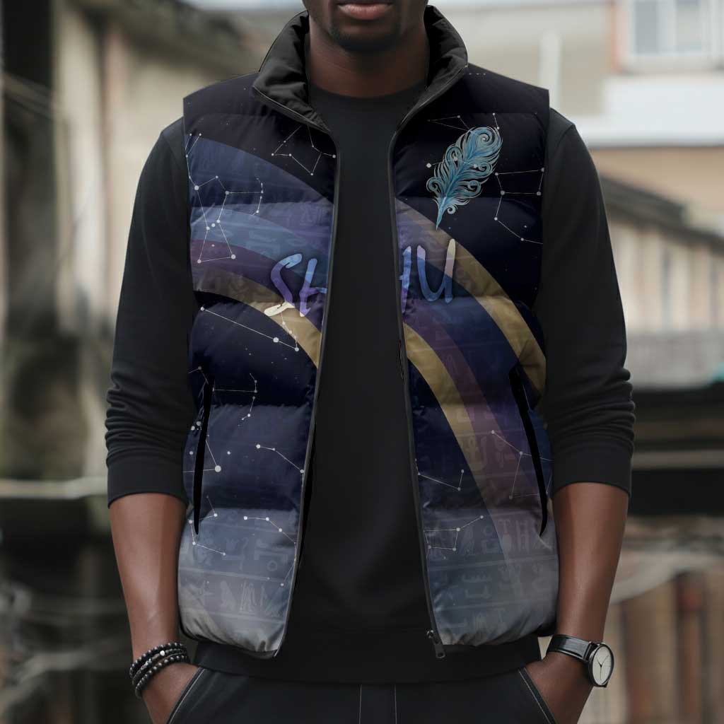 Shu Celestial Constellations Sleeveless Puffer Jacket Rainbow Ancient Egyptian Sky Deity Theme