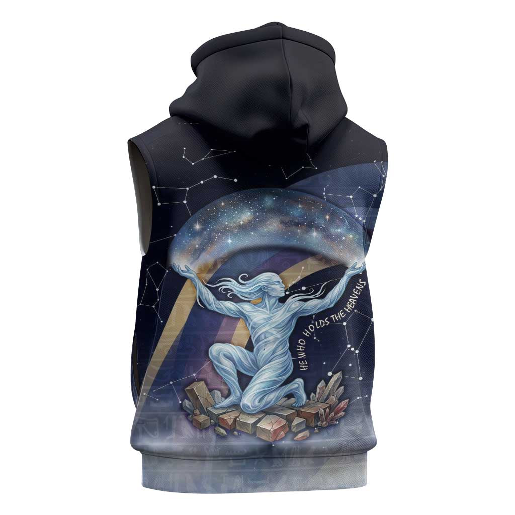 Shu Celestial Constellations Sleeveless Zip Hoodie Rainbow Ancient Egyptian Sky Deity Theme