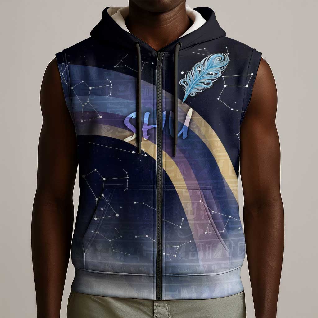 Shu Celestial Constellations Sleeveless Zip Hoodie Rainbow Ancient Egyptian Sky Deity Theme