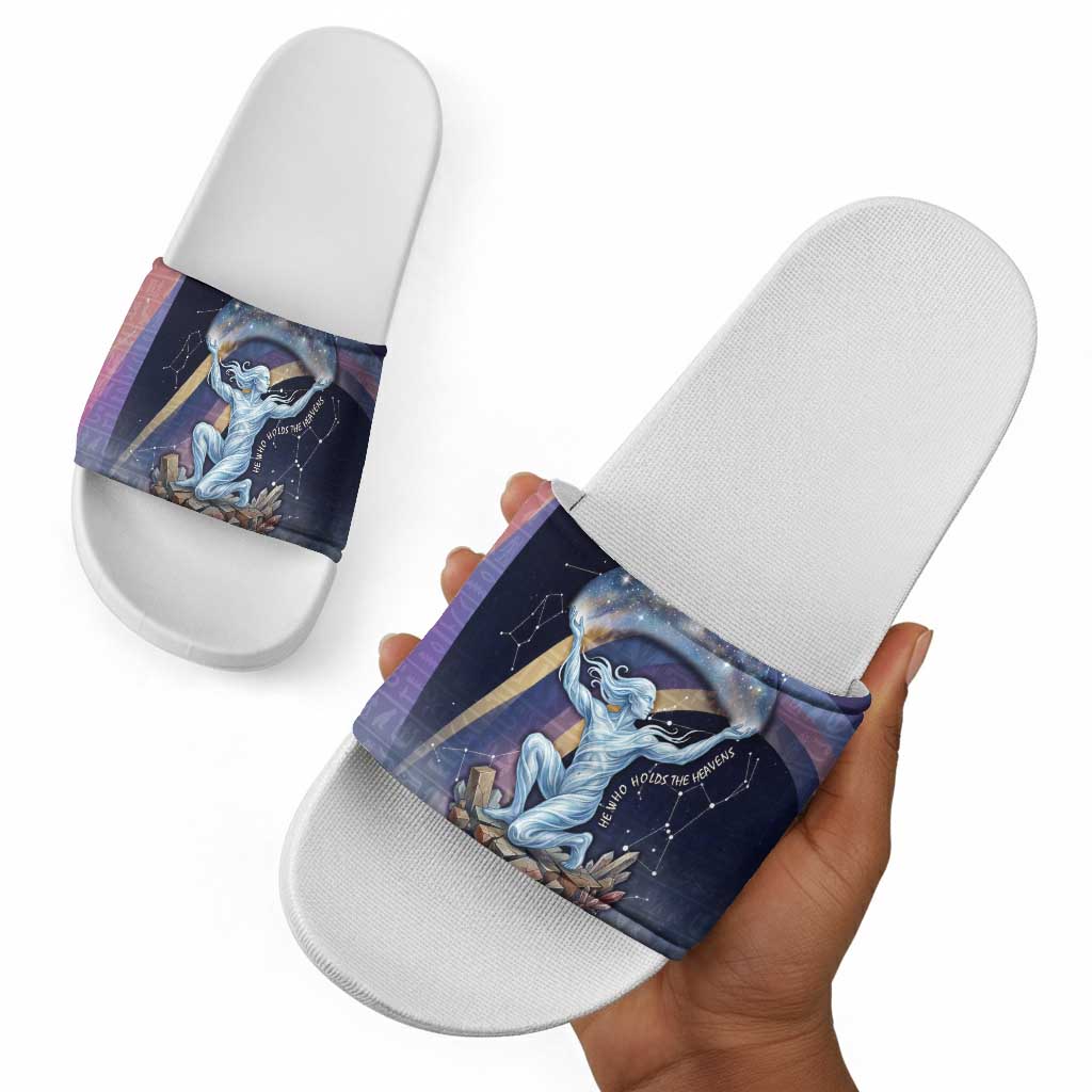Shu Celestial Constellations Slide Sandals Rainbow Ancient Egyptian Sky Deity Theme