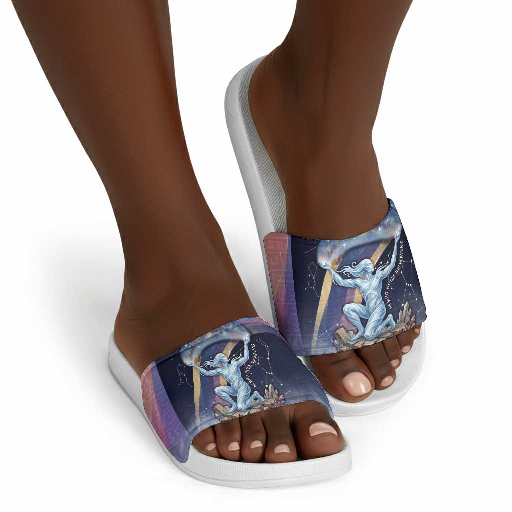 Shu Celestial Constellations Slide Sandals Rainbow Ancient Egyptian Sky Deity Theme
