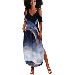 Shu Celestial Constellations Summer Maxi Dress Rainbow Ancient Egyptian Sky Deity Theme
