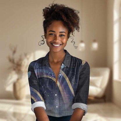 Shu Celestial Constellations Women Casual Shirt Rainbow Ancient Egyptian Sky Deity Theme