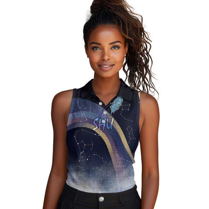 Shu Celestial Constellations Women Sleeveless Polo Shirt Rainbow Ancient Egyptian Sky Deity Theme