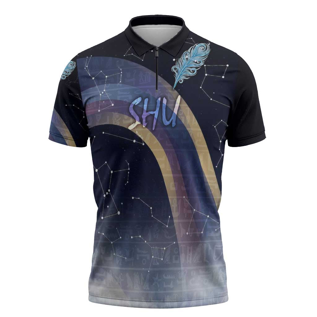 Shu Celestial Constellations Zipper Polo Shirt Rainbow Ancient Egyptian Sky Deity Theme