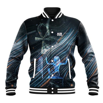 Shu Air Void Egyptian Baseball Jacket with Storm God and Ankh Ancient Mythology