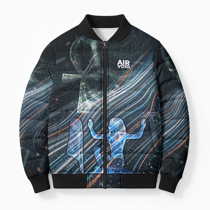 Shu Air Void Egyptian Bomber Puffer Jacket with Storm God and Ankh Ancient Mythology
