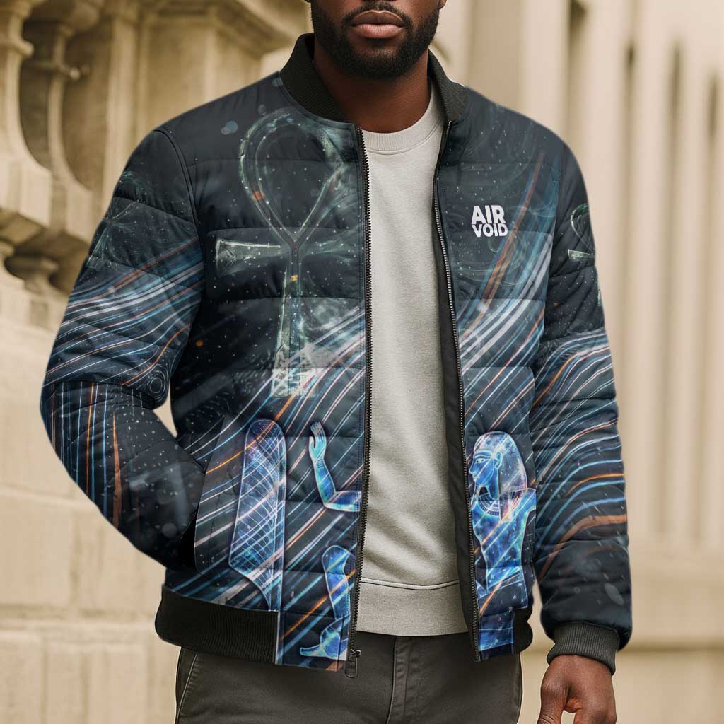 Shu Air Void Egyptian Bomber Puffer Jacket with Storm God and Ankh Ancient Mythology