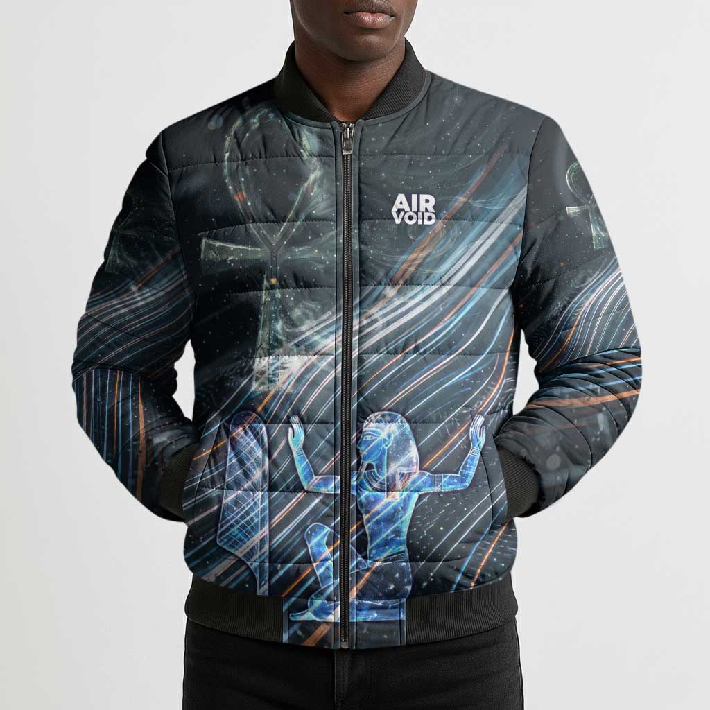 Shu Air Void Egyptian Bomber Puffer Jacket with Storm God and Ankh Ancient Mythology