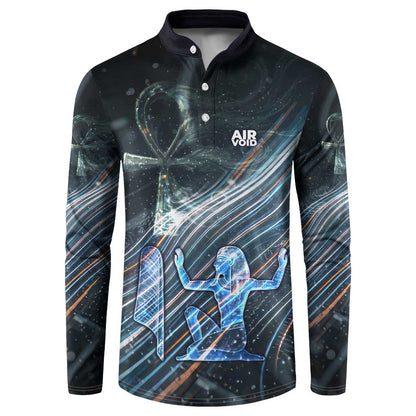 Shu Air Void Egyptian Button Sweatshirt with Storm God and Ankh Ancient Mythology
