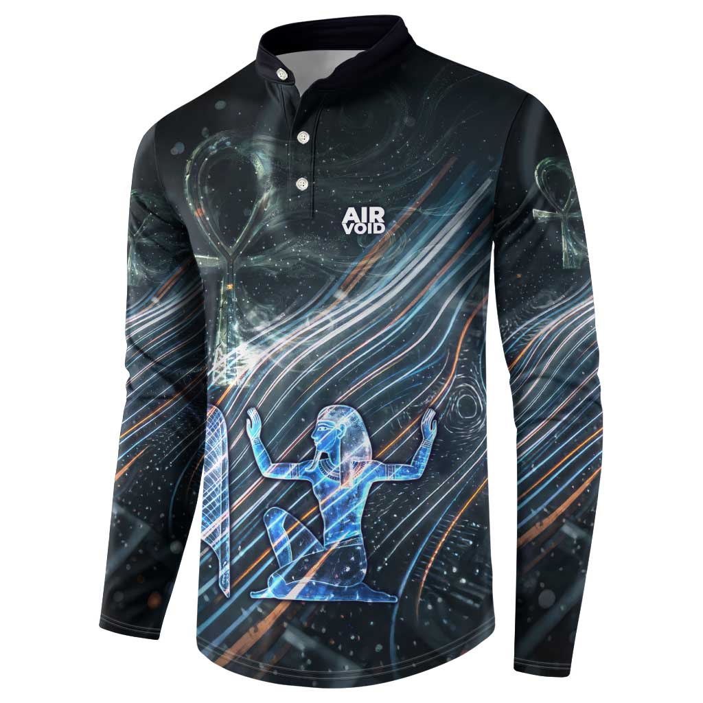 Shu Air Void Egyptian Button Sweatshirt with Storm God and Ankh Ancient Mythology