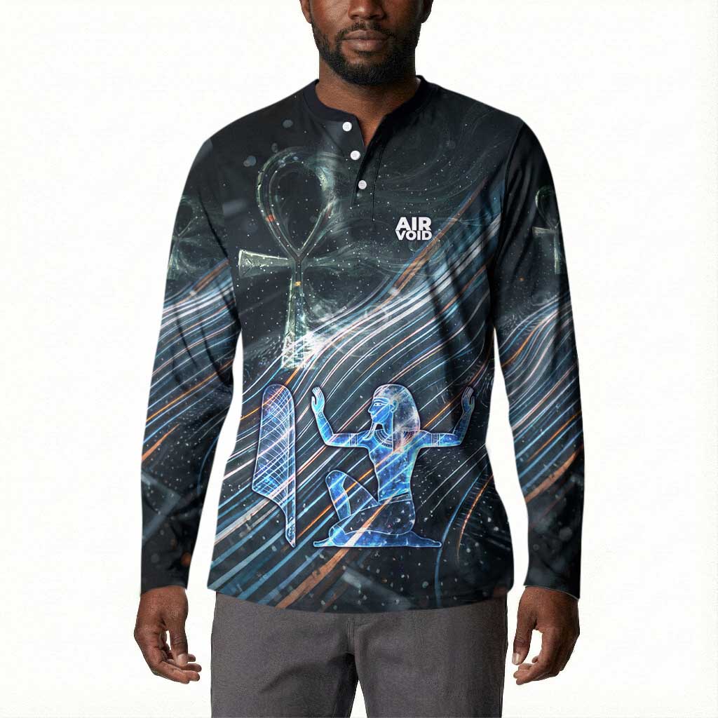 Shu Air Void Egyptian Button Sweatshirt with Storm God and Ankh Ancient Mythology