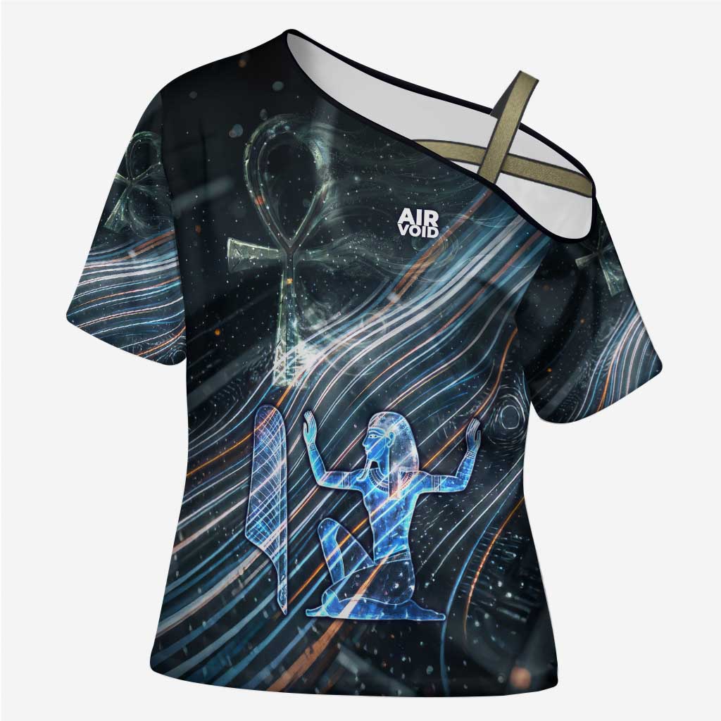 Shu Air Void Egyptian Cross Shoulder Shirt with Storm God and Ankh Ancient Mythology