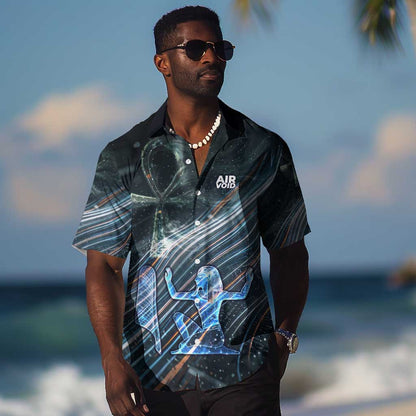 Shu Air Void Egyptian Hawaiian Shirt with Storm God and Ankh Ancient Mythology