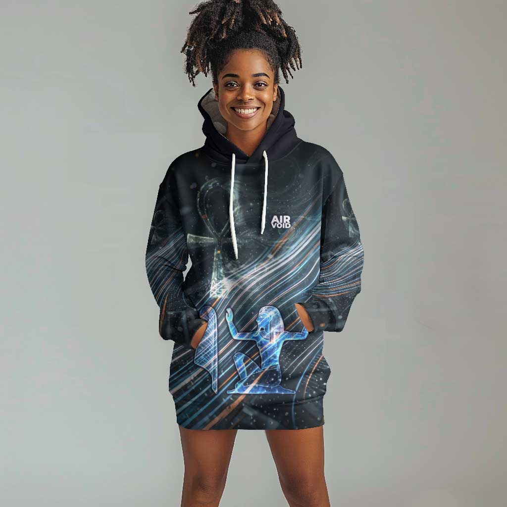 Shu Air Void Egyptian Hoodie Dress with Storm God and Ankh Ancient Mythology