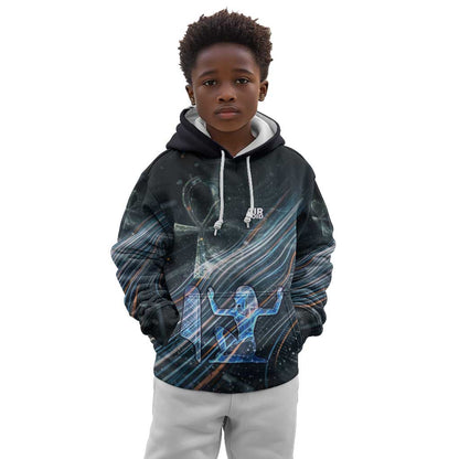 Shu Air Void Egyptian Kid Hoodie with Storm God and Ankh Ancient Mythology