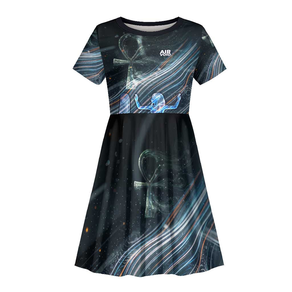 Shu Air Void Egyptian Kid Short Sleeve Dress with Storm God and Ankh Ancient Mythology