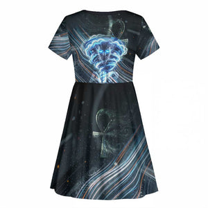 Shu Air Void Egyptian Kid Short Sleeve Dress with Storm God and Ankh Ancient Mythology
