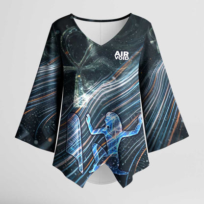 Shu Air Void Egyptian Kimono Sleeve Blouse with Storm God and Ankh Ancient Mythology