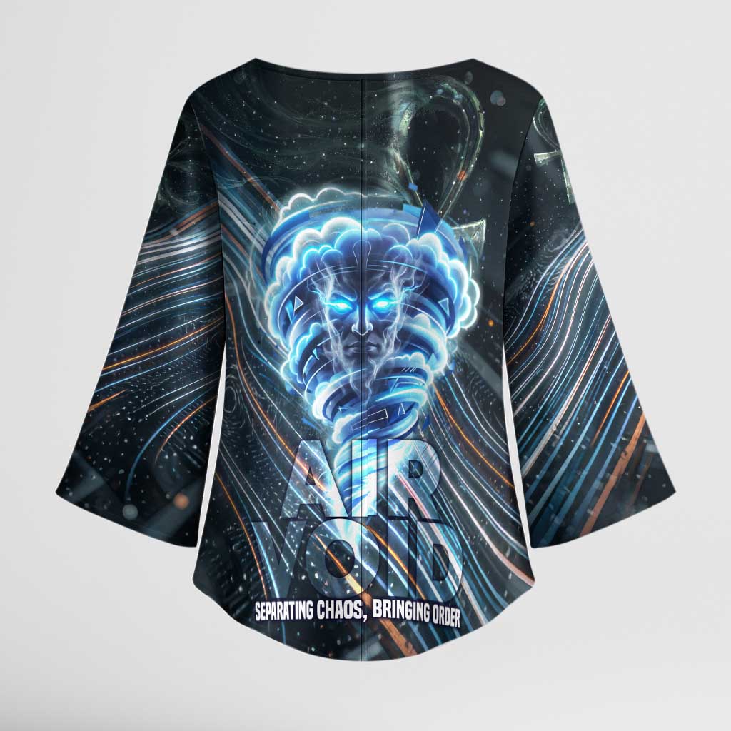 Shu Air Void Egyptian Kimono Sleeve Blouse with Storm God and Ankh Ancient Mythology