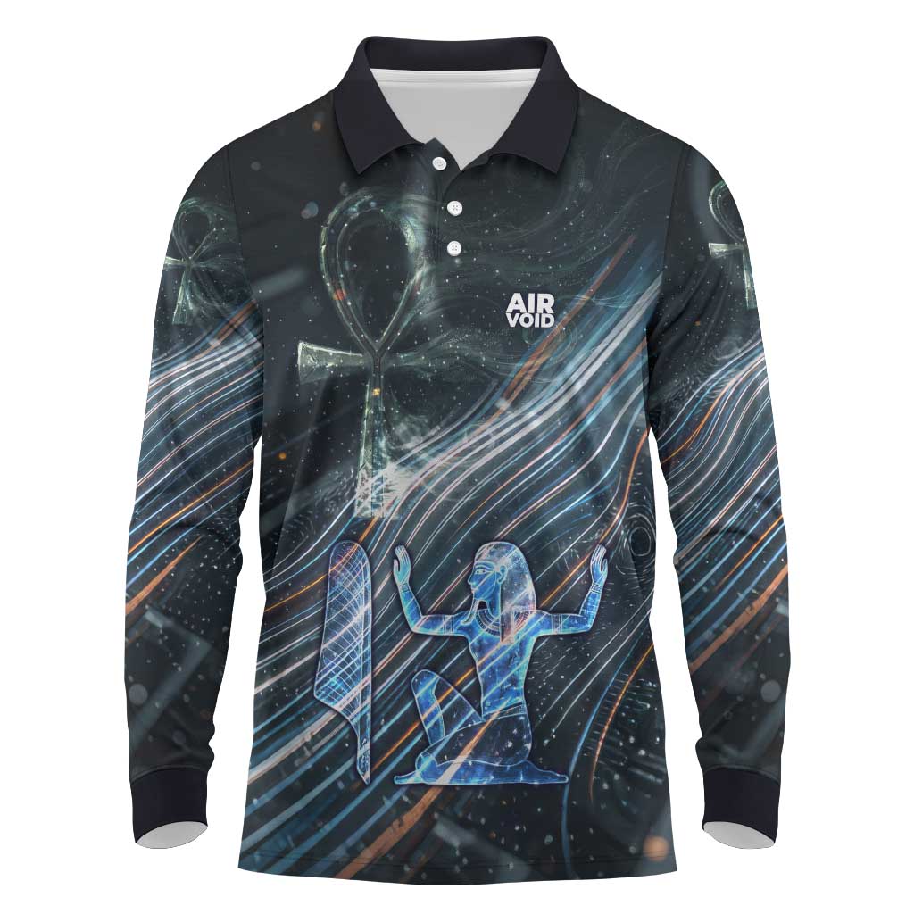 Shu Air Void Egyptian Long Sleeve Polo Shirt with Storm God and Ankh Ancient Mythology