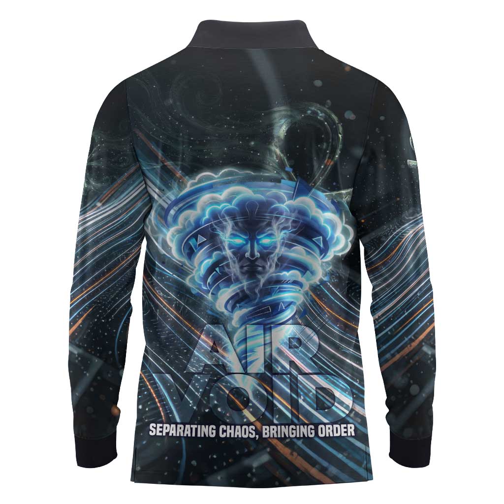 Shu Air Void Egyptian Long Sleeve Polo Shirt with Storm God and Ankh Ancient Mythology