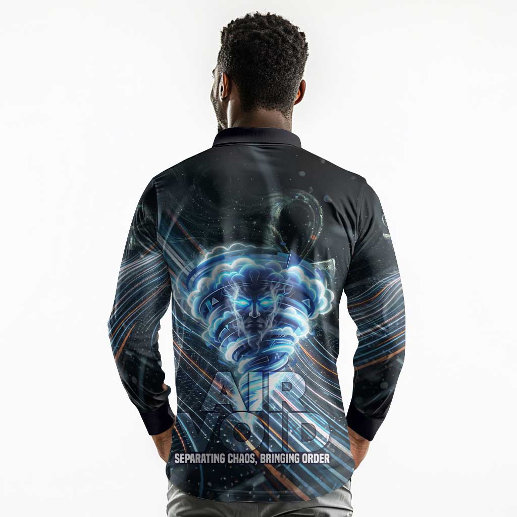Shu Air Void Egyptian Long Sleeve Polo Shirt with Storm God and Ankh Ancient Mythology