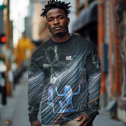 Shu Air Void Egyptian Long Sleeve Shirt with Storm God and Ankh Ancient Mythology