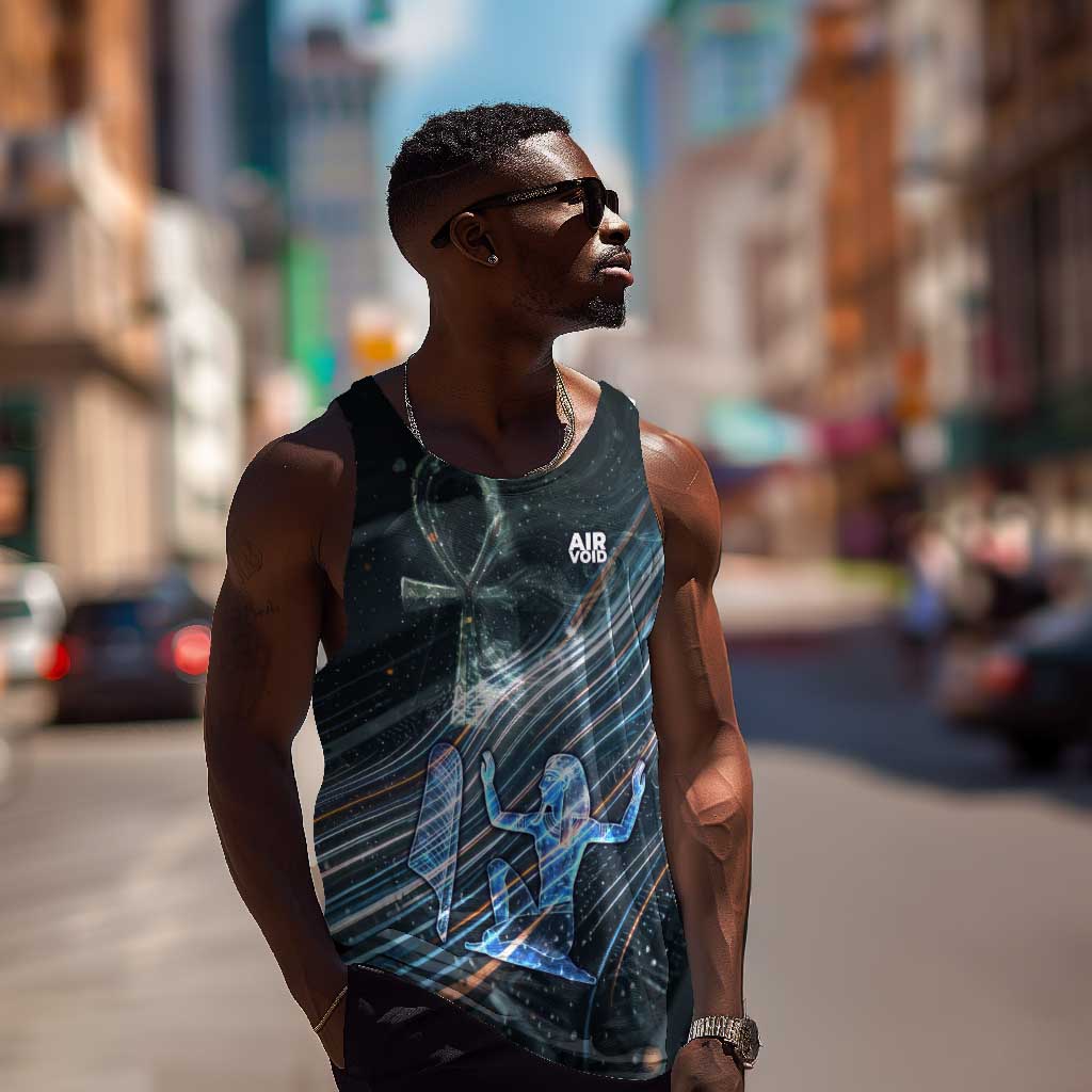 Shu Air Void Egyptian Men Tank Top with Storm God and Ankh Ancient Mythology