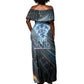 Shu Air Void Egyptian Off Shoulder Maxi Dress with Storm God and Ankh Ancient Mythology