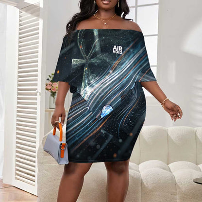 Shu Air Void Egyptian Off Shoulder Short Dress with Storm God and Ankh Ancient Mythology