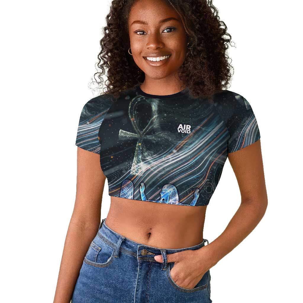 Shu Air Void Egyptian Raglan Cropped T shirt with Storm God and Ankh Ancient Mythology