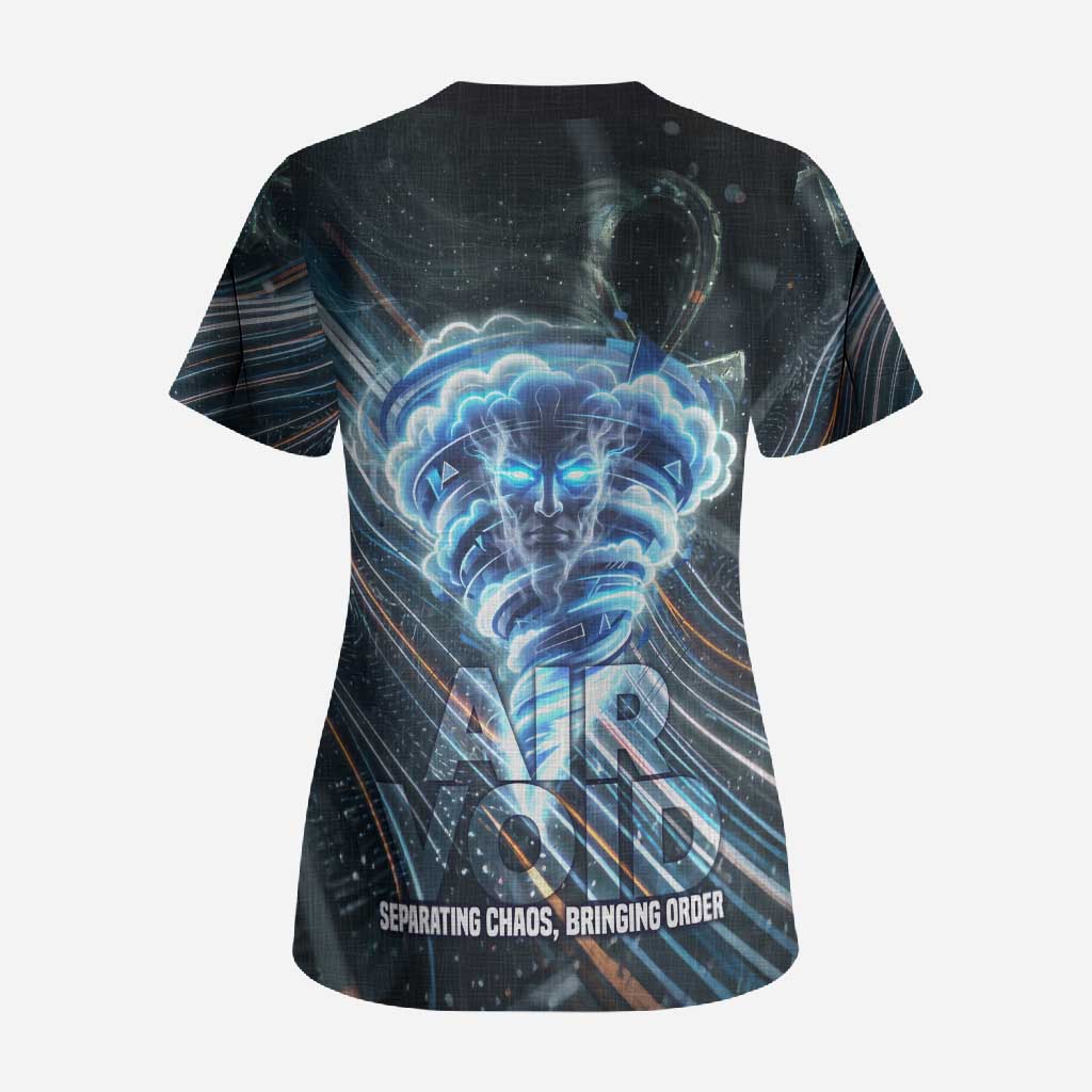 Shu Air Void Egyptian Scrub Top with Storm God and Ankh Ancient Mythology