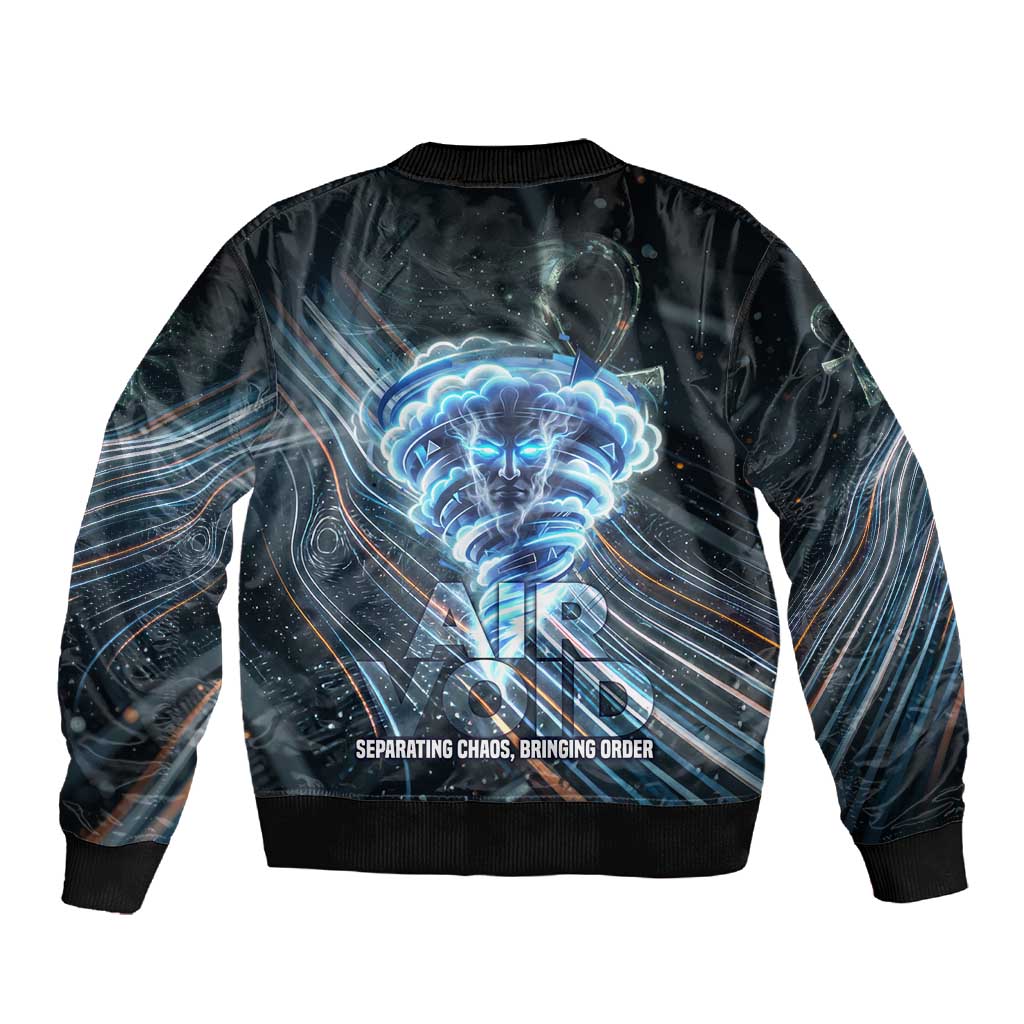 Shu Air Void Egyptian Sleeve Zip Bomber Jacket with Storm God and Ankh Ancient Mythology