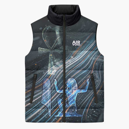 Shu Air Void Egyptian Sleeveless Puffer Jacket with Storm God and Ankh Ancient Mythology